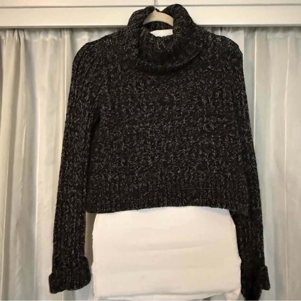 Free People Black Cable Knit Turtleneck Sweater Chunky Cozy S - Picture 3 of 8